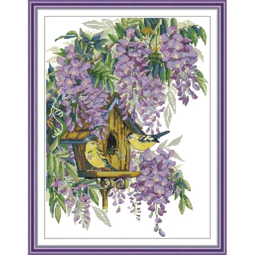 Image of CROSSDECOR Stamped Cross Stitch Kits Full Range of DIY Needlepoint for Adult Beginners Pattern, for Gift and Home Decor 14CT 2 Strands Bird's nest,14.57x18.9 inch