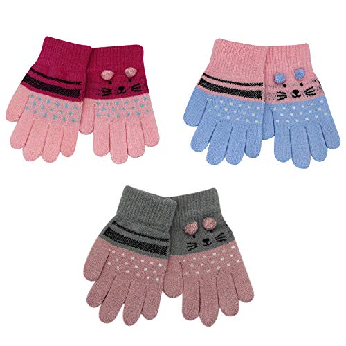 RARITYUS 2 or 3 Pairs Kids Cute Cat Warm Gloves Winter Knitted Mittens for Boys Girls Toddler 0-15 Years old3