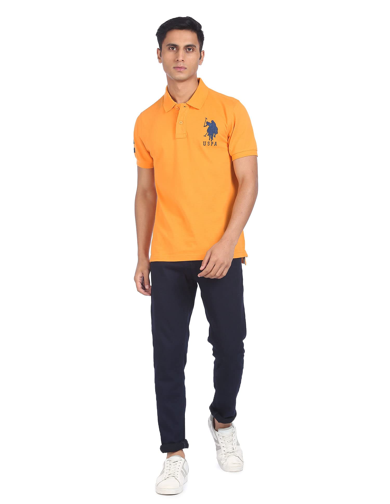 U.S. POLO ASSN.Men Cotton Half Sleeve Regular Fit Polo T Shirt (Ustshc0062_Orange_Xxl),2Xl)