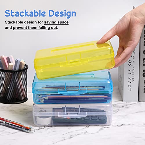 Labuk 6 Pack Plastic Pencil Cases, Large Capacity Crayon Boxes With Snap-Tight Lid For Kids, School And Office Supplies Storage Organizer Boxes, Stackable Design #TOP6