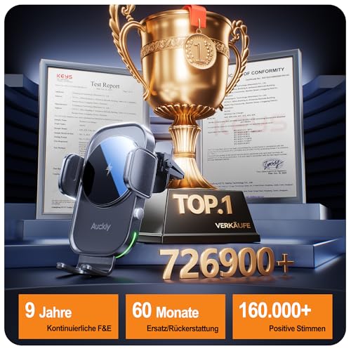 Auckly 15W Fast Wireless Charger Auto Handyhalterung Mit Ladefunktion Automatischer Induktion Motor Betrieb Qi Ladestation Auto Kfz Handy Halterung Auto Lüftung für iPhone Samsung Huawei LG usw – Bild 4
