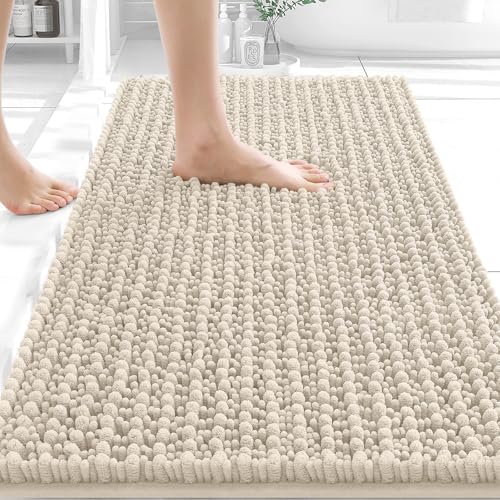 Image of OLANLY Bathroom Rug Mat 30x20, Thick Soft and Absorbent Chenille Bath Mat, Non-Slip Rubber Backing, Machine Washable Quick Dry Bath Rugs for Tub Shower Floor, Home Decor Accessories, Sand