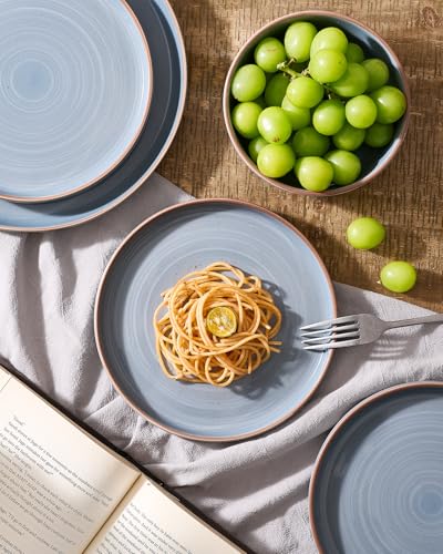 Image of Famiware Meteor Plates and Bowls Sets for 4, 12 Pieces Dinnerware Sets, Microwave and Dishwasher Safe Dishes Set, Blue Gray
