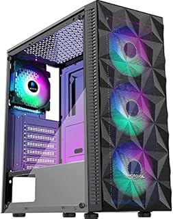 MOROVOL ATX Gaming PC Case with 4pcs RGB Fans, Airflow Mid-Tower case with Diamond-Shaped Mesh Front & Tempered Glass Side Panel, Computer Case (621-N4)