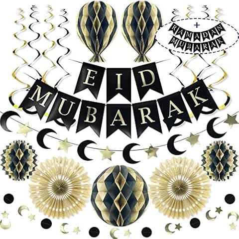 Premium Reusable Eid Decorations - Eid Mubarak Decorations - Ramadan Decorations for Home - Multi-occasion Eid Mubarak Banner, Hanging Crescent Moon & Star Decorations - Islamic Decorations for Home Cover