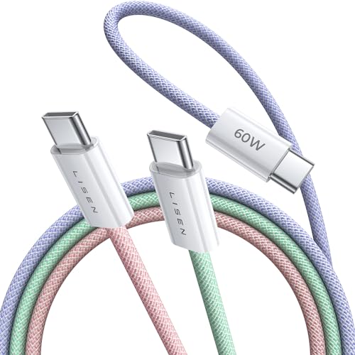 LISEN USB-C-Kabel, 3er-Pack, USB-C-auf-USBC-Kabel für iPhone 16e, 15 Pro Max, Ladekabel, 60 W (3,1 A), C-zu-C-Kabel, schnelles Aufladen für Samsung S25/S24/23, Switch 2, iPad, MacBook