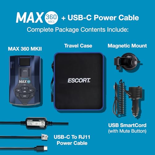 Image of Bundle of MAX 360 MKII Radar and Laser Detector + Escort USB-C to RJ11 Radar Power Cord