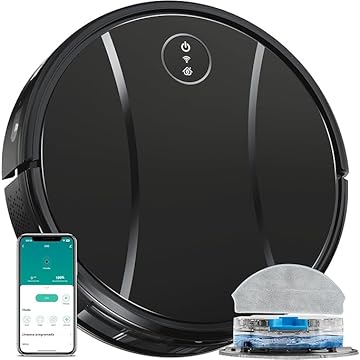 Combinação aspirador robo, potente 4200Pa carregamento automático, robo aspirador e passa pano carpete baixo, pelos animais, aplicativo, voz controle remoto (Tinta preta)