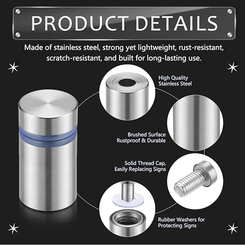 Image of Pelopy 24 Pcs Silver Sign Standoff Screws Advertising Screws Stainless Steel Wall Standoff Mounts Glass Acrylic Nail (1 /2 x 3 /4 Inch)