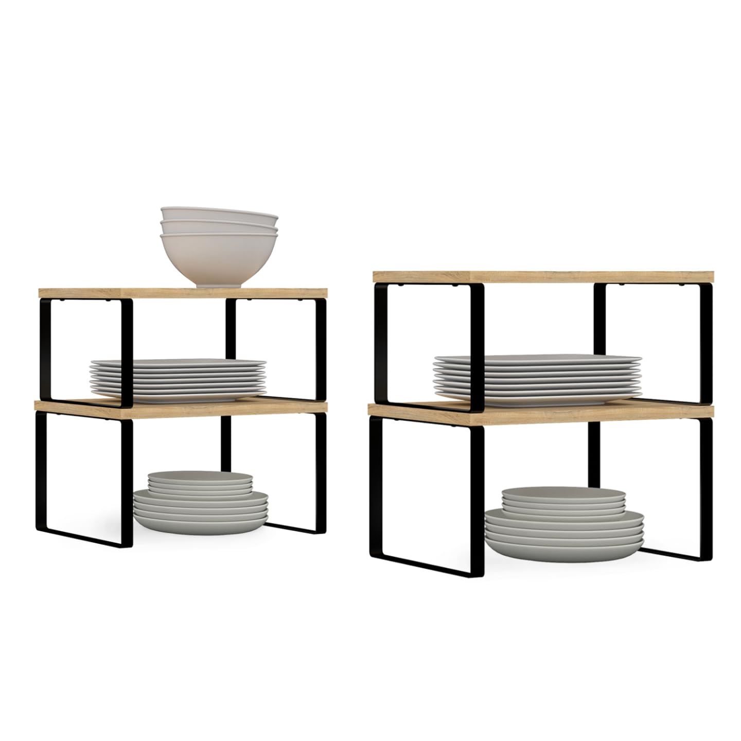 IDMarket - Lot de 4 étagères de rangement empilables DETROIT stockage vaisselle, organisation placard design industriel
