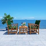 SAFAVIEH Outdoor Collection Fontana Natural/ Green Cushions 4-Piece Conversation Patio Set