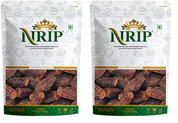 Image of NRIP Black, Brown Dates Dry /Sukha Khajoor (Kala Chuara) 200 Gm (Pack of 2)