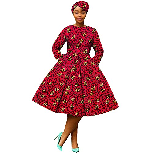 Image of African Dashiki Dresses for Women Party Flower Floral Fashion Culture Vintage+Headwrap 35x45 inch