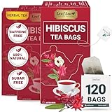 LeafLea 120 Hibiscus Tea Bags, 100% Hibiscus Herbal Tea Bags, Supports Heart Health & Blood Pressure, 100% Pure Hibiscus Herbal Tea Rich in Natural Goodness, Caffeine-Free, Sugar-Free (Pack of 3)