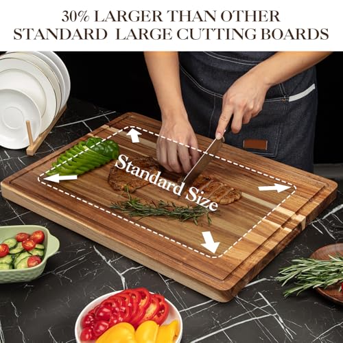 Tabla de Cortar Extra Grande de Madera de Acacia, 62 x 47 x 4,5 cm, con Ranura para Jugos y Asas, Ideal para Carnes, BBQ y Charcutería miniatura 3