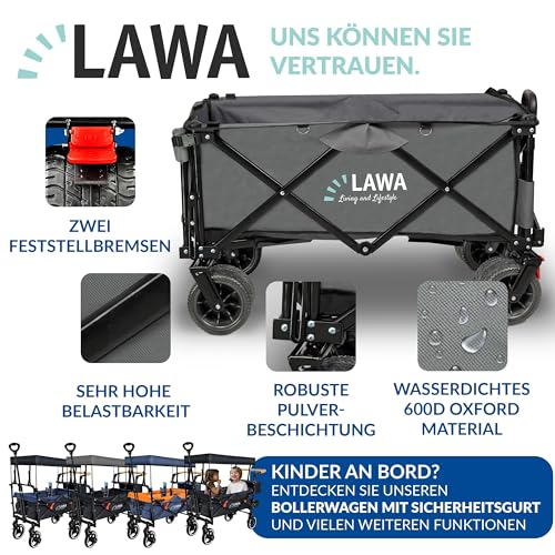 Faltbarer Bollerwagen mit Bremse 100kg ohne Dach Handwagen Faltwagen Gartenwagen Transportwagen faltbar klein Strandwagen Campingwagen Hundebuggy klappbar breite Räder Leiterwagen (GRAU) – Bild 8