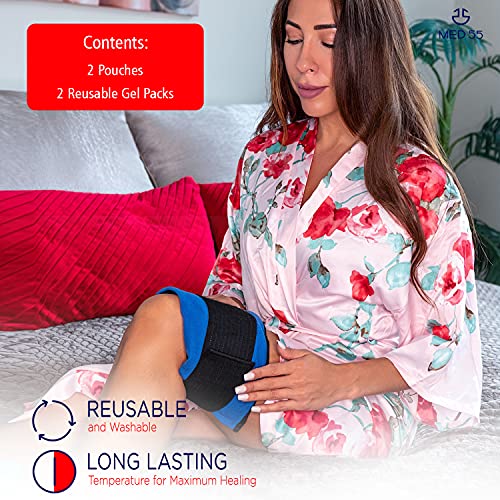 Gel Ice Pack For Injuries | 2 Reusable Gel Packs + 2 Adjustable Wraps - Hot & Cold Compress Flexible Soft Gel Ice Packs For Shoulder, Elbow, Back, Hip, Knee Pain Relief Therapy For Swelling & Bruising #TOP3