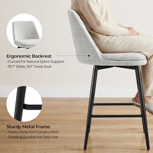 Image of CHITA Swivel Bar Stools, 27.2 inch Counter Height Bar Stools Set of 4, FSC Certified Upholstered Modern Counter Stools, Metal Legs, Fabric, Light Grey (Multi-Colored)