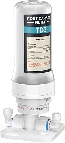 Frizzlife Filtro de agua en línea TD-3, filtro de agua de repuesto rápido que elimina el cloro, los compuestos orgánicos volátiles y el olor, ajusta