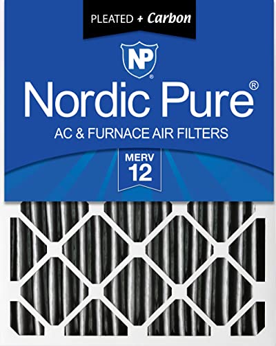 Image of Nordic Pure 16x25x4 Pleated MERV 12 Pleated Plus Carbon Air Filter 1 Pack | Actual Size: 15 1 /2 x 24 1 /2 x 3 5 /8 Made in USA, Advanced HVAC Furnace Filtration, Pet & Household Odor Control
