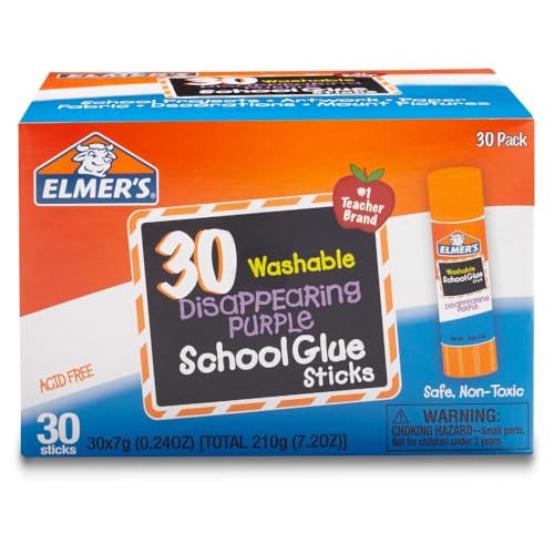elmer39s disappearing purple school glue sticks washable 7 grams 30 count - poster vision board back to school bulk pack for classrooms 1 teacher brand