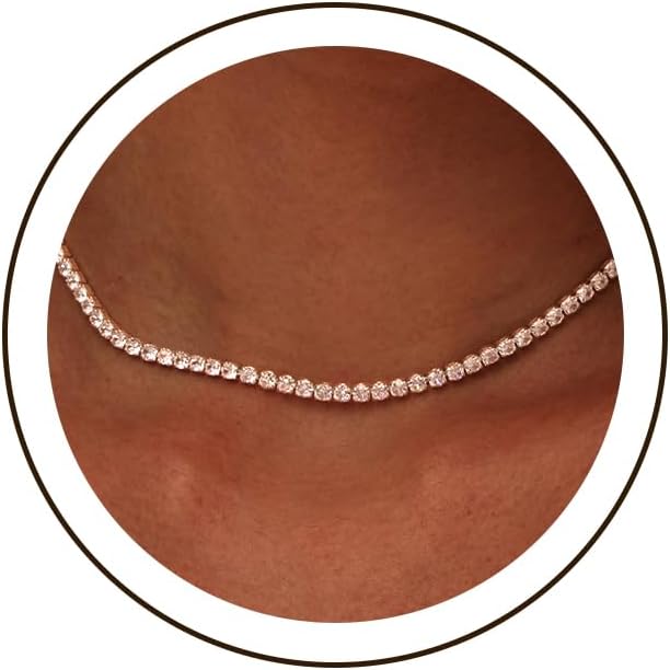 Tennis Necklace 14K Gold Plated Rhinestone Butterfly Choker Necklaces for women Dainty Zirconia Cut Faux Diamond chain 3mm