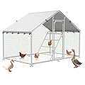 NGTEEN Metal Chicken Coop with Run, 10 x 5 x 6.4ft Outdoor Walk-in Chicken Run Pen Poultry Cage, Upgrade Roosting Perch,Waterproof & Anti-Ultraviolet Cover,Spire Roof