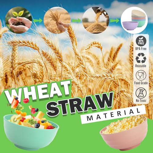 Image of Large Serving Bowls Set of 6, 60 OZ Wheat Straw Bowls Unbreakable, Microwave Safe & Dishwasher Safe, Perfect for Parties, Salads, Noddles, Cereal, Soup, Family Gatherings, Colorful