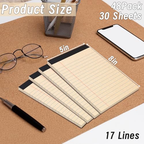 Image of 48 Pack Legal Pads 5 x 8 Inch Recycled Paper Writing Pads College Ruled | 30 Sheet Per Pad with Perforated Pages, Eco Friendly Memo Pads for Office, School and Home Notes, Lists and Daily Writing