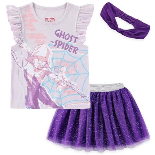 Image of Marvel Spider-Gwen Ghost Spider Girls Short Sleeve Shirt and Tulle Tutu Skirt with Headband Set for Toddler and Big Kids