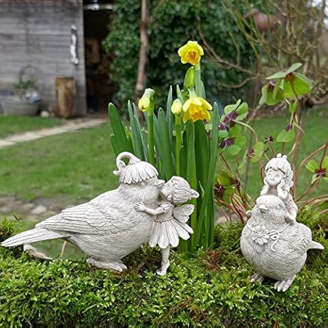 Tierfigur Spatz mit Elfen Figuren 2 Modelle als Garten- oder Balkondeko Cover