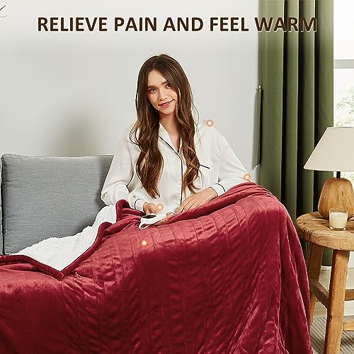 JKMAX Heated Electric Blanket King Size - 100"x90" Flannel Heating Blanket with 10 Heating Levels & 5 Time Settings Over-Heat Protection, Winter Warmer for Adults with ETL Certification(Red)