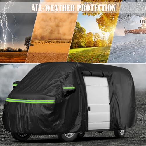 Image of Federedevo Waterproof Full Van Cover for Transit LWB-EL 264 inch Lx120 H | Fits 148 inch WB Extended High Roof, Fits Roof AC Units, All Weather Shield