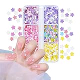 6 Grids Flower Nail Art Glitters Sequin Nail Decals, Light Colour Flower Nail Accessories,Sparkly Co