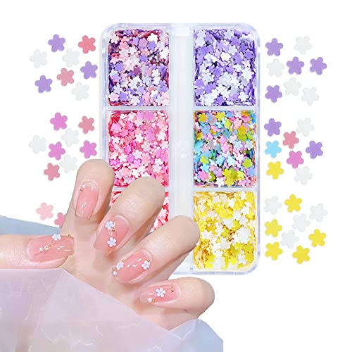 6 Grids Flower Nail Art Glitters Sequin Nail Decals, Light Colour Flower Nail Accessories,Sparkly Confetti Stickers Decals For Women Girls,Acrylic Nail Manicure Tip Decoration Diy Crafts #TOP15