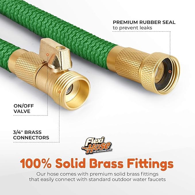 Flexi Hose PLUS with 8 Function Nozzle Expandable Garden Hose, Lightweight & No-Kink Flexible Garden Hose, 3/4 inch Solid Brass Fittings and Double Latex Core, 100 ft Black - Thumbnail 5