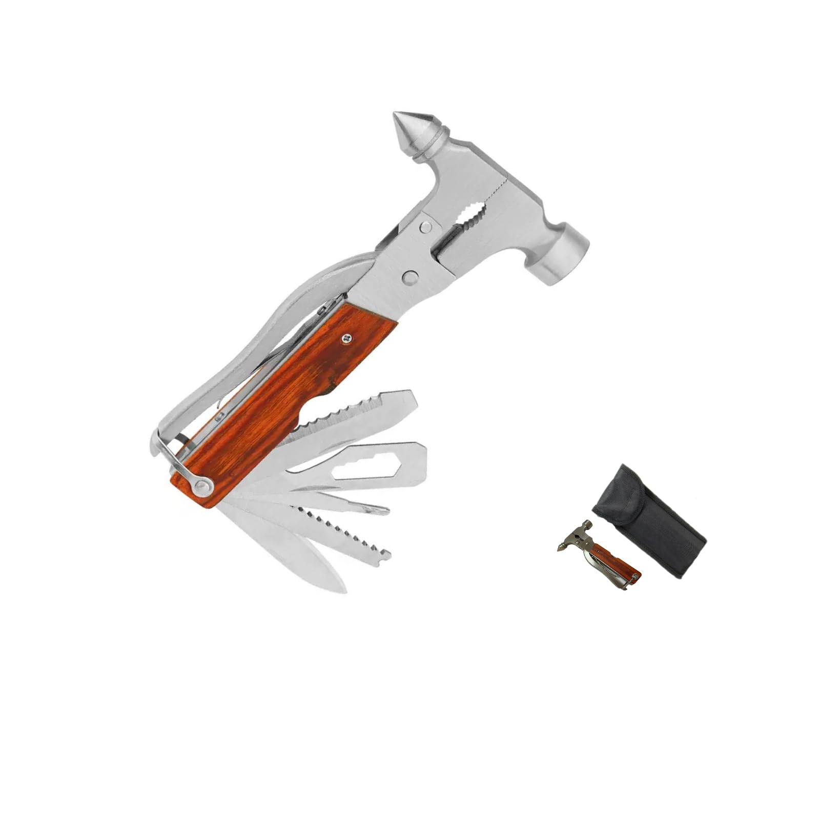 JMFANGLIU Emergency Vehicle Safety Hammer, Multi-Function Window Breaker with Wooden Handle, Stainless Steel Portable Multi-Functional,Outdoor Survival Gear Car Escape Men's Gifts