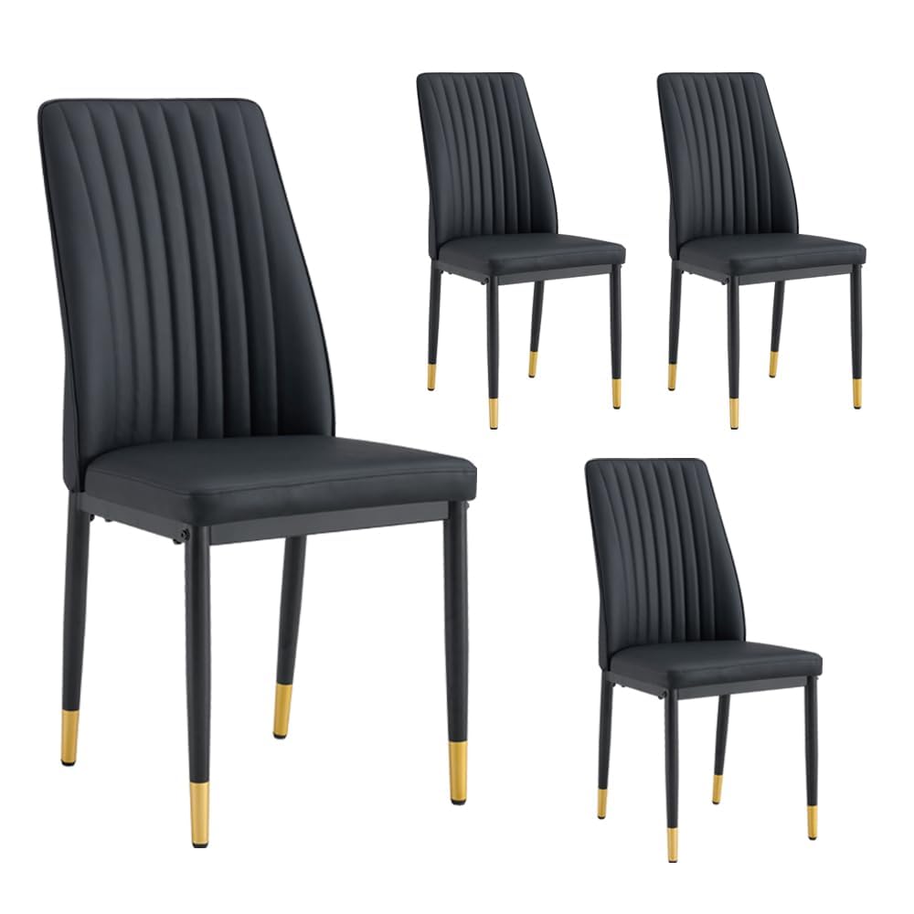 Dining Chairs Set of 4, Modern Kitchen Dining Chairs with Faux Leather Upholstered Seat High Back and Sturdy Black Legs, Sillas De Comedor Chairs for Dining Room, Kitchen, Living Room, Black