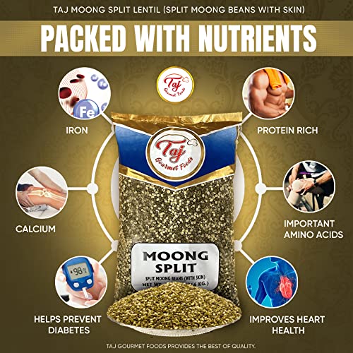 Taj Moong Split Lentil (Split Moong Beans With Skin), 4Lbs #TOP1