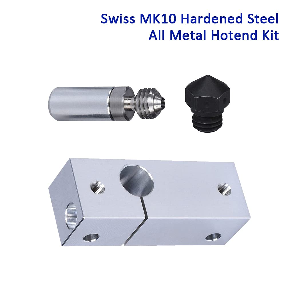 Druckerteile MK10 Hotend-Kit Ganzmetall-Heißbruch-gehärtete Stahldüse 1,75-MM-Filament-3D-Druckerkonverter-Thermorohr-Reparaturteile (Farbe: Only Block) (Color : All Kit 0.2MM Nozzle)