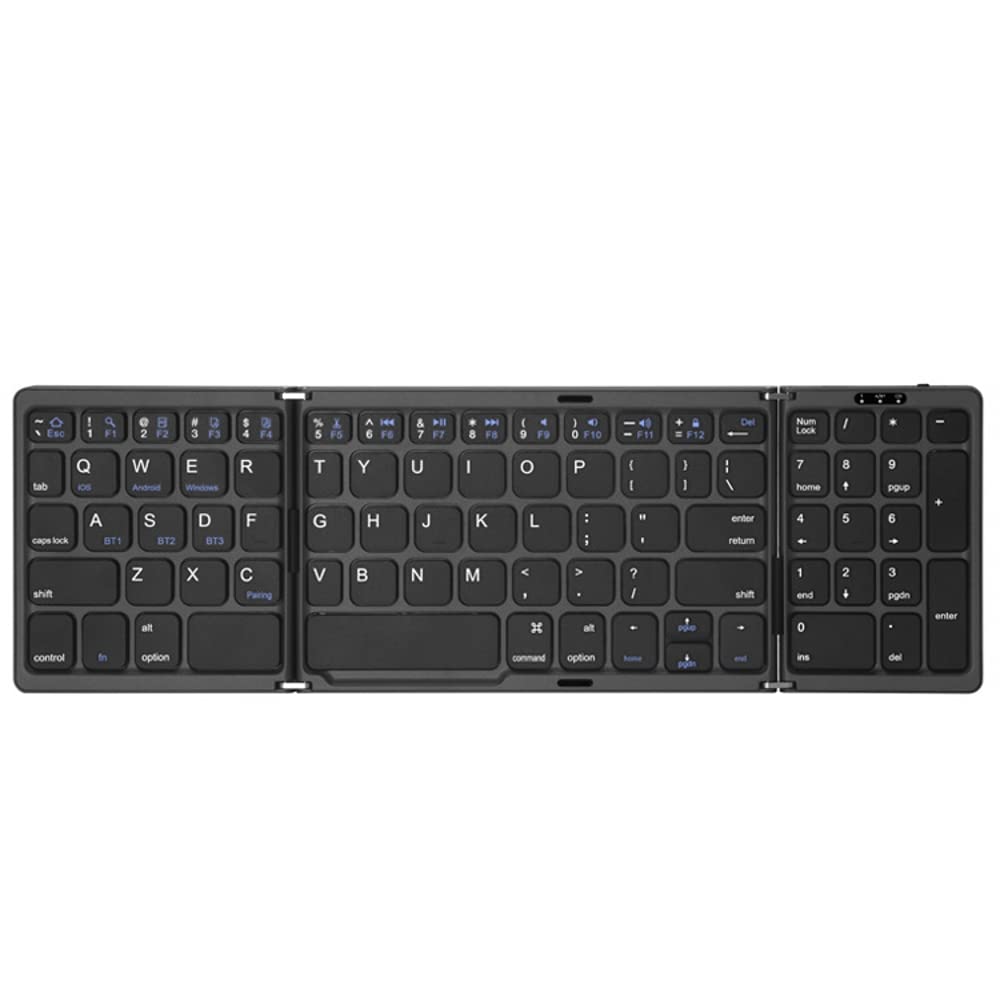 Przenośna trzy składana klawiatura Bluetooth bezprzewodowa składana klawiatura do iOS Android Windows iPad tablet z klawiaturą numeryczną (czarna)