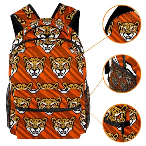 Sac à dos d'école rayures oranges guépard à sangles réglables