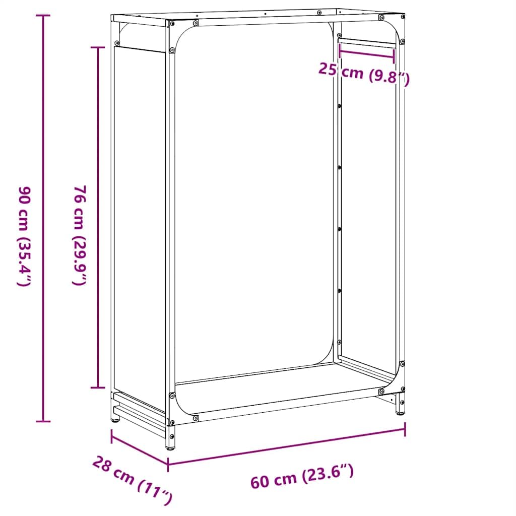 Estantería para leña verde oliva de acero laminado en frío, 60 x 28 x 90 cm, soporte para leña para interior, salón, terraza, robusta estantería para leña con gran capacidad