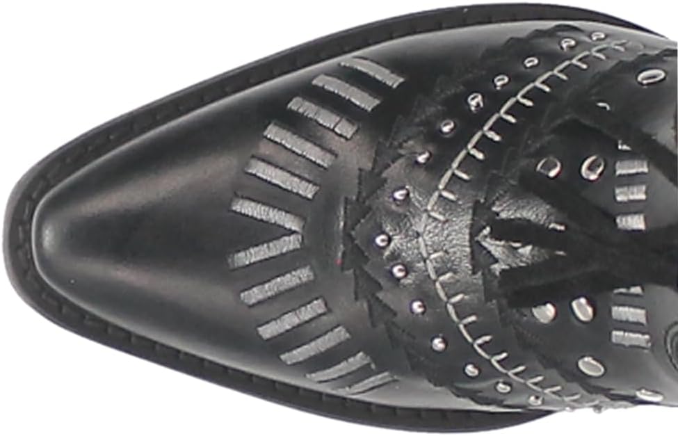 Dingo Womens Gypsy Studded Fringe Metallic Snip Toe Casual Boots Mid Calf Mid Heel 2-3" - Black - Size 7.5 M