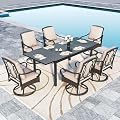 Sophia & William Patio Outdoor Dining Sets for 6, Outdoor Table Furniture Set 7 Piece- 1 Rectangular Expandable Patio Table and 6 Padded Swivel Dining Chairs for Garden Deck