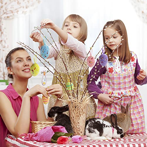 Easter Egg Ornaments And Carrot Hanging Ornaments 12 Pieces Colorful Foam Easter Hanging Egg Ornaments 6 Pieces Premium Foam Glitter Artificial Carrots Easter Tree Decorations Home Party Diy Crafts #TOP6