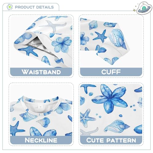 JUNZAN Cute Little Blue Flowers Seastars Seashell Kids Boys Hoodie Sweatshirt Fleece Fall Tops Shirts Party 4T3