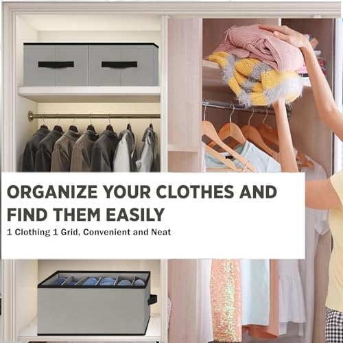 Image of Clothes Organizer for Wardrobe | 7-Grid Foldable Storage Box | Non-Woven Fabric Cupboard Organizer for Shirts, Pants, T-Shirts | 38x25x20 cm | Pack of 4