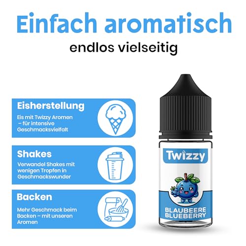 Twizzy Blaubeere Lebensmittelaroma - 30ml - Intensives Aroma – Ideal zum Backen, in Lebensmitteln & Getränken, auch für Vernebler, Nebelmaschinen, uvm.