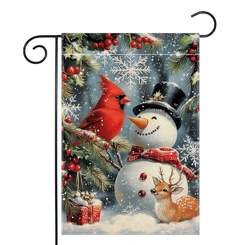 Drapeau de jardin renne et flocon de neige en tissu premium
